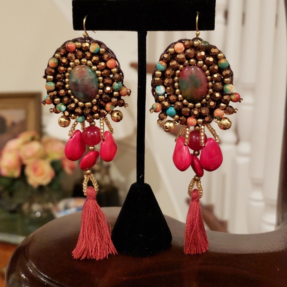 Nakamol bead and tassel drop earrings - NWT